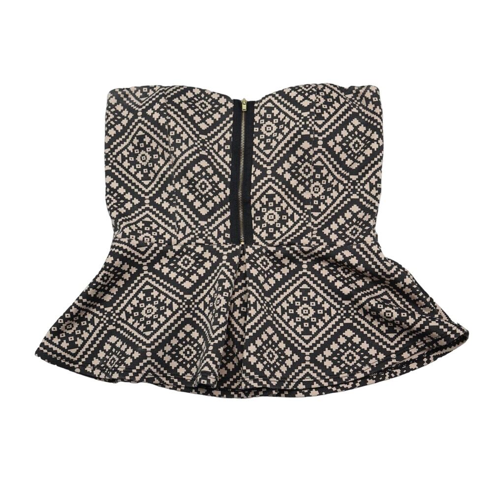 Windsor Shirt Womens M Brown Strapless Printed Chest Zip Flare Hem Top